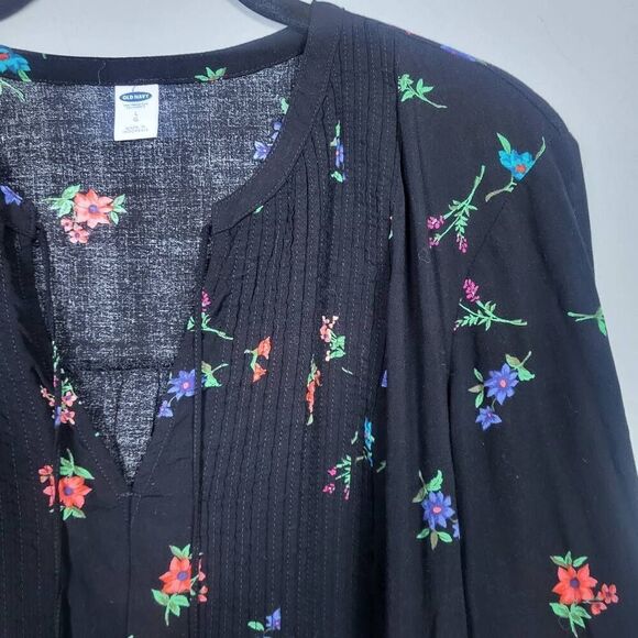 Old Navy Womens Floral Top Black Size Large Boho Long Sleeve Feminine Flowy - Picture 3 of 7